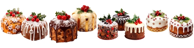 Raccolta di torte su sfondo bianco concetto di Natale e Capodanno