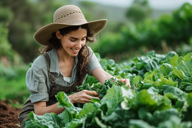 Raccolta di verdure fresche da parte di un agricoltore biologico nella sua fattoria Generative Ai