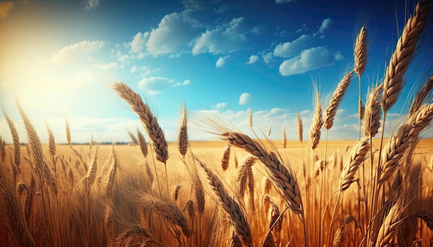 Raccolti di grano dorati lucidi su un campo generativo ai