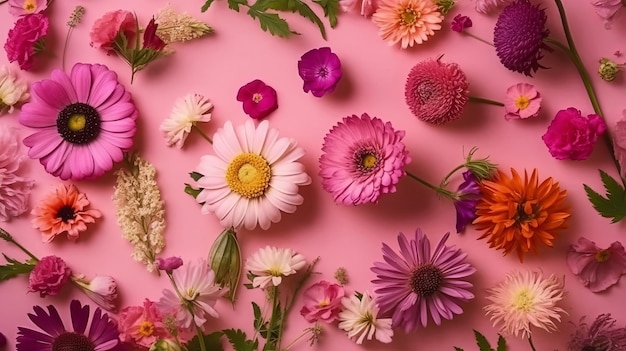 Raccolto bordo di fiori rosa su stabilimento rosa Risorsa creativa AI Generata