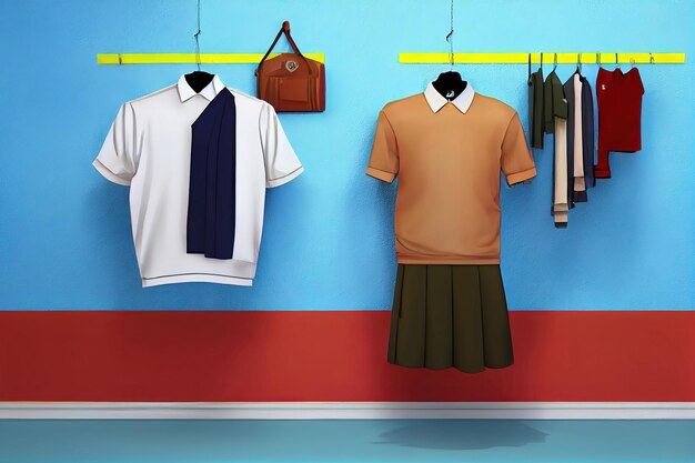 Rack con uniforme scolastica su sfondo chiaro Generativo Ai