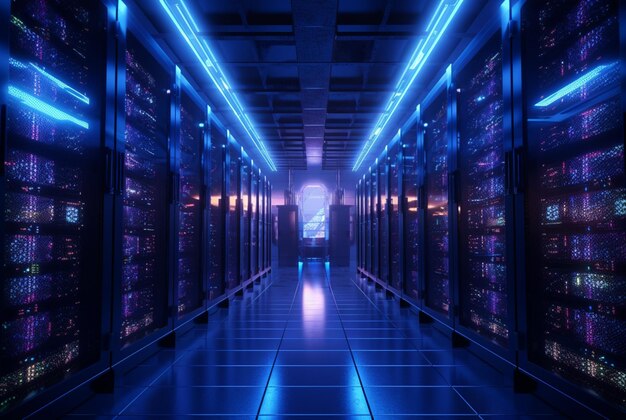 Rack di computer del data center nei servizi di sicurezza della rete generativa ai