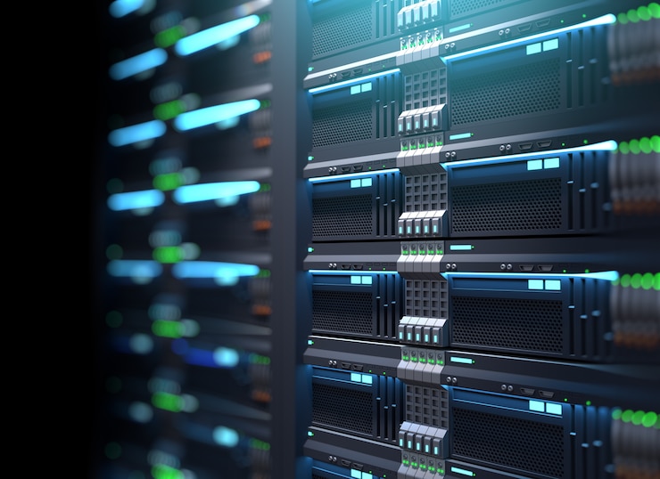 Foto rack di super computer server in datacenter. illustrazione 3d