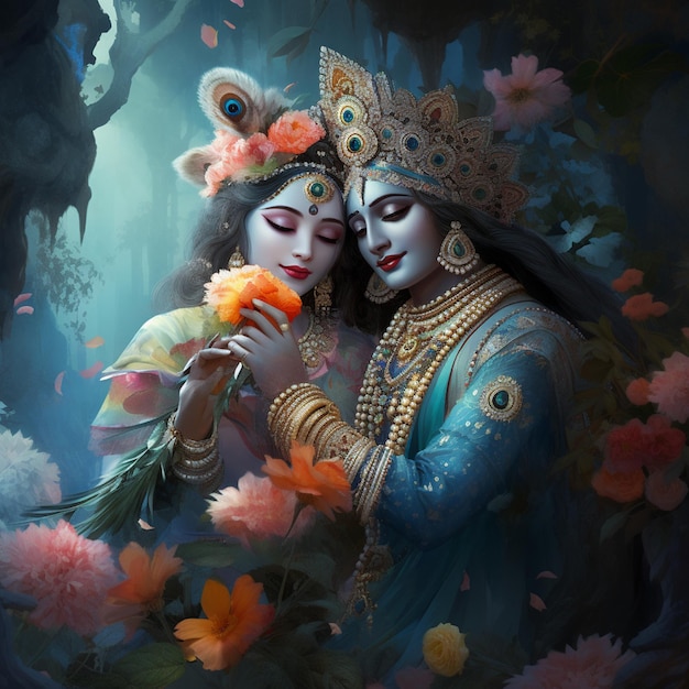 Radha krishna Pittura fotografica di ai generativo