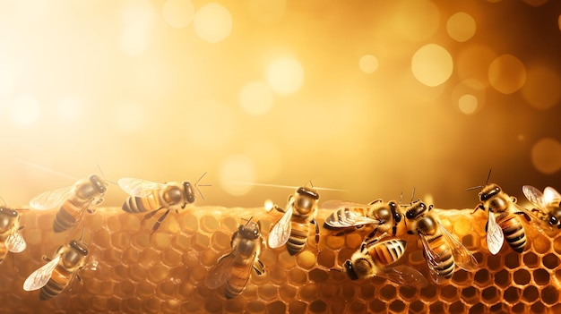 Radi di sole sullo sfondo api mellifere cornice artistica con spazio per il testo immagine di sfondo generata dall'AI