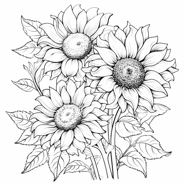 Radiant Blooms Sunflower Pagina da colorare per un'espressione artistica vivace