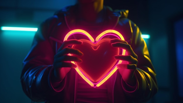 Radiant Neon Heart Un simbolo vibrante di amore e passione illuminato da luci al neon luminose
