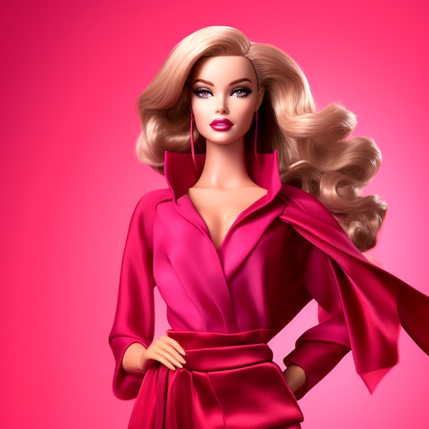 Radiante nel fascino seducente di Barbie rossa in mezzo a una delicata tonalità cremisi