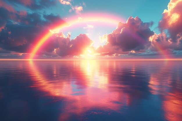 Radianti archi dell'arcobaleno splendidamente attraverso il cielo