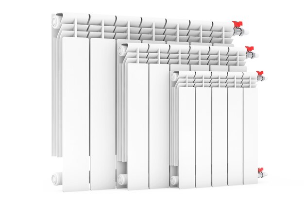 Radiatori di riscaldamento moderni su sfondo bianco. Rendering 3D