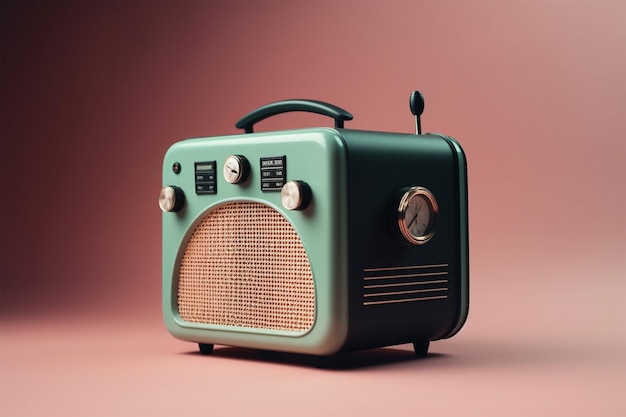 Radio d'epoca isolata su uno sfondo marrone pastello