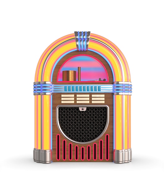 Radio jukebox retrò isolato su sfondo bianco