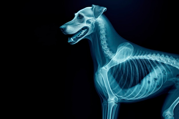 Radiografia di un cane a tono blu su uno sfondo nero