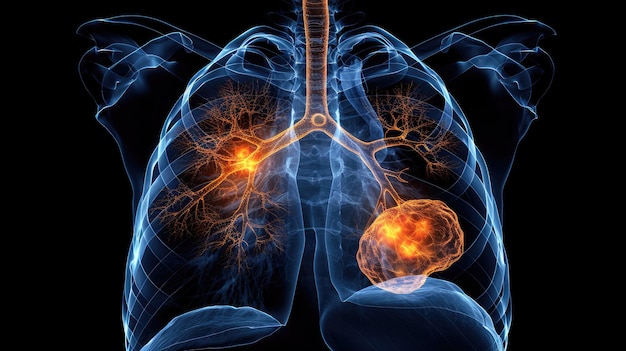 Radiografia polmonare con immagini diagnostiche dei tumori visibili