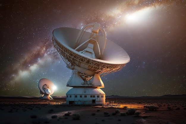 Radiotelescopi e la Via Lattea di notte