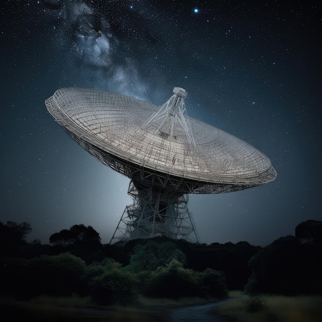 Radiotelescopio notturno su una montagna remota IA generativa