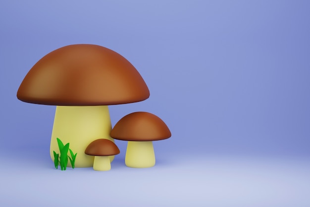 Radura dell'illustrazione 3d dei funghi marroni