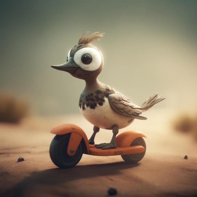 Raffigurazione creativa di un turnstone rubicondo su una moto