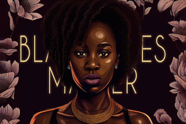 Raffigurazione dell'attivismo Black Lives Matter che combatte il razzismo sostenendo l'uguaglianza Ritratto di una donna africana su sfondo testurizzato