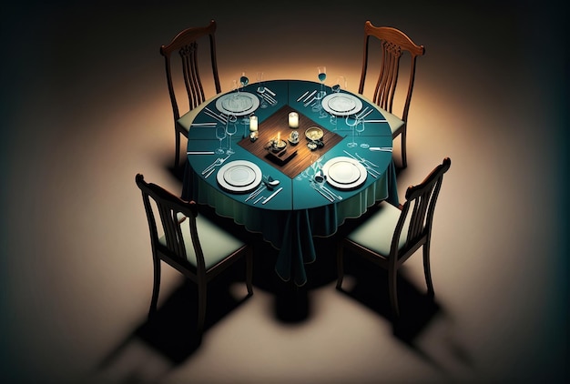 Raffigurazione di un tavolo da pranzo in mobili