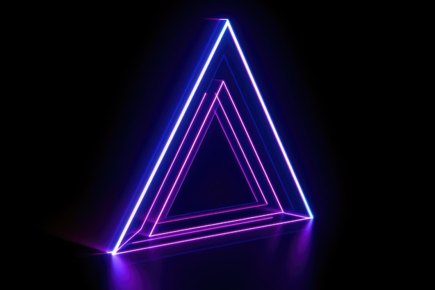 Raffinata figura geometrica triangolare in un'intelligenza artificiale laser al neon