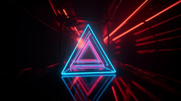 Raffinata figura geometrica triangolare in una luce laser al neon ideale per sfondi e sfondi
