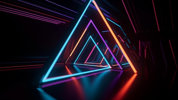 Raffinata figura geometrica triangolare in una luce laser al neon ideale per sfondi e sfondi