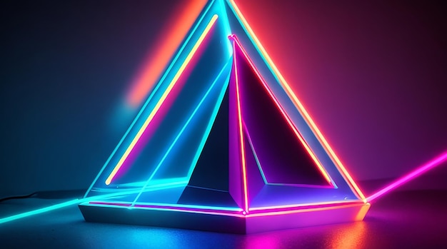 Raffinata figura triangolare geometrica in una luce laser al neon ideale per lo sfondo