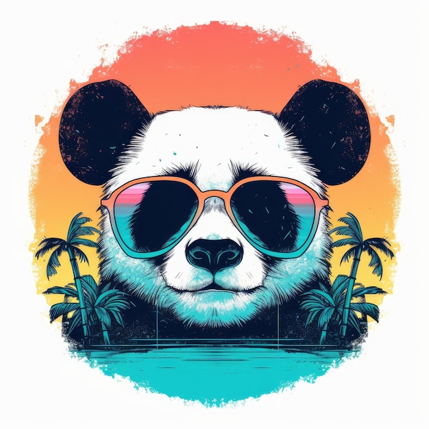 Raffreddare Panda Con Gli Occhiali Da Sole Al Tramonto Illustrazione