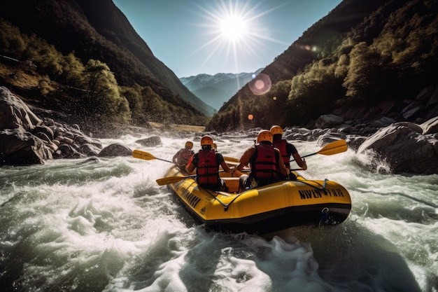 Rafting su un potente fiume di montagna Generativa AI