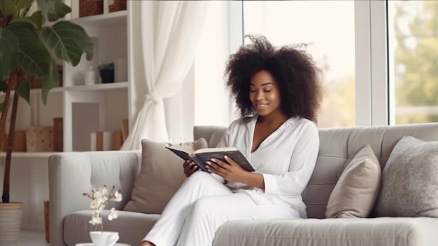 Ragazza abbastanza afroamericana che legge un libro