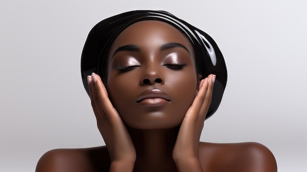 Ragazza afro-americana Bella donna nera toccarle il viso Trattamento viso