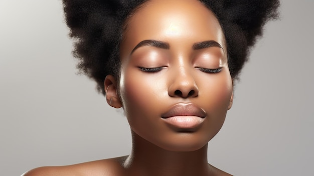 Ragazza afro-americana Bella donna nera toccarle il viso Trattamento viso