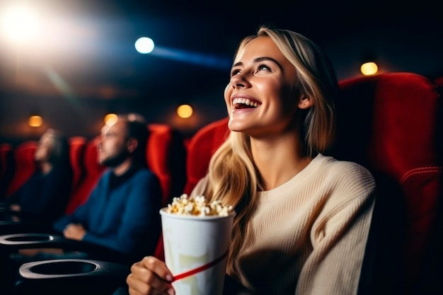 ragazza al cinema che mangia popcorn