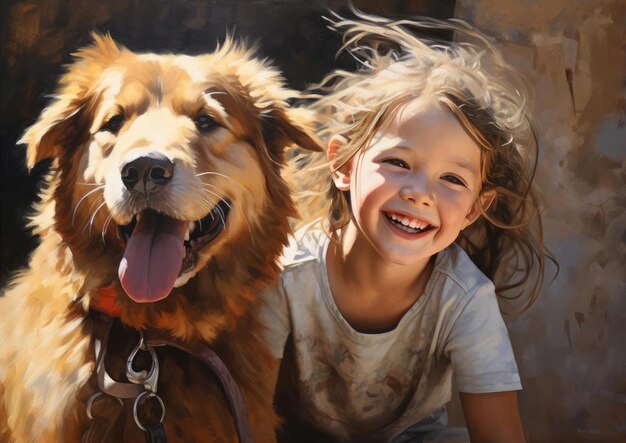 Ragazza allegra con un grosso cane