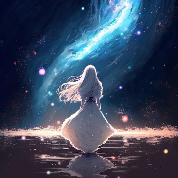 ragazza anime che guarda le stelle nel cielo ai generative