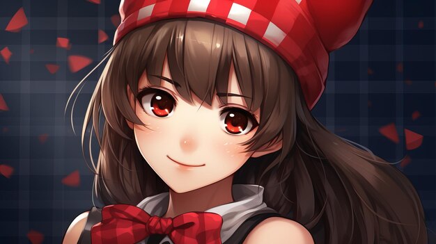 ragazza anime che indossa un cappello rosso e un farfallino