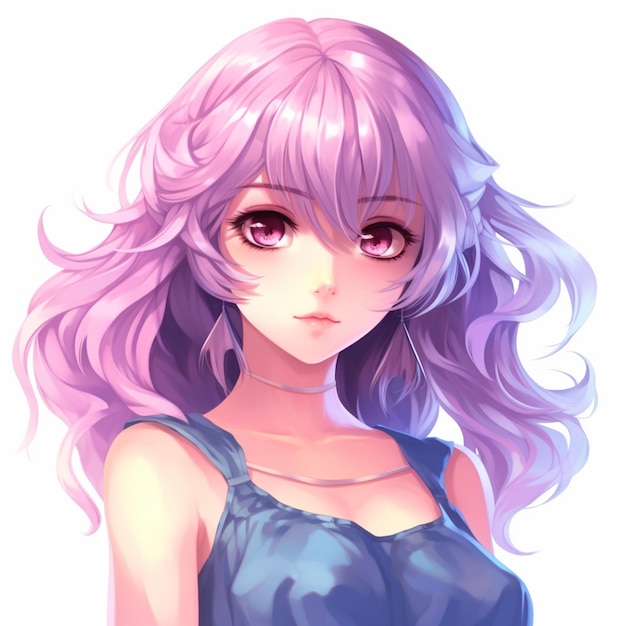 ragazza anime con lunghi capelli viola e vestito blu ai generativa