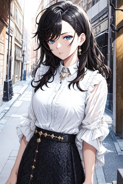 Ragazza anime in camicia bianca con cintura nera