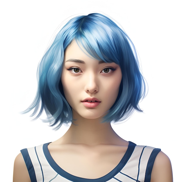 ragazza asiatica con i capelli corti blu ritratto in primo piano una giovane donna una persona femminile con una pettinatura quadrata