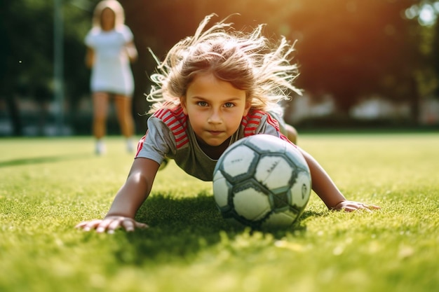 Ragazza atleta che gioca a calcio