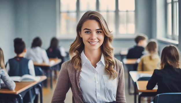 ragazza bionda con gli occhiali studente in classe