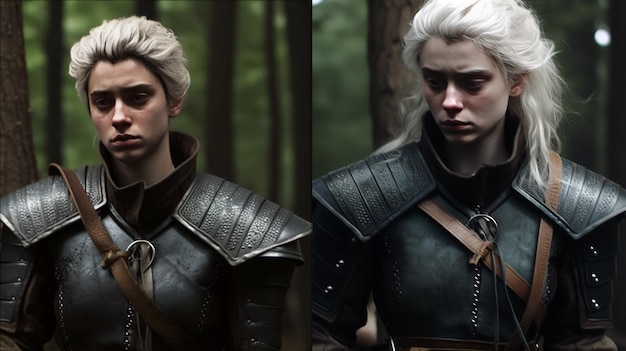 Ragazza bionda Cosplay Witcher generata dall'intelligenza artificiale