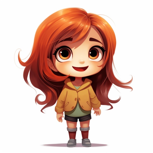 ragazza cartone animato con capelli rossi e giacca marrone ai generativa