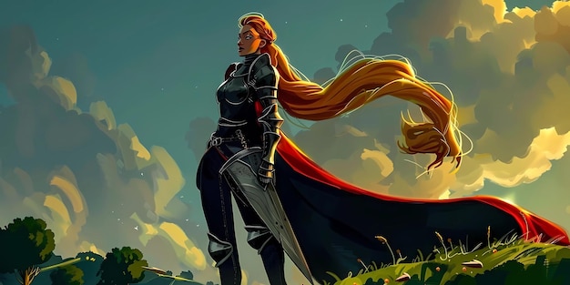 ragazza cavaliere illustrazione medievale sfondo desktop