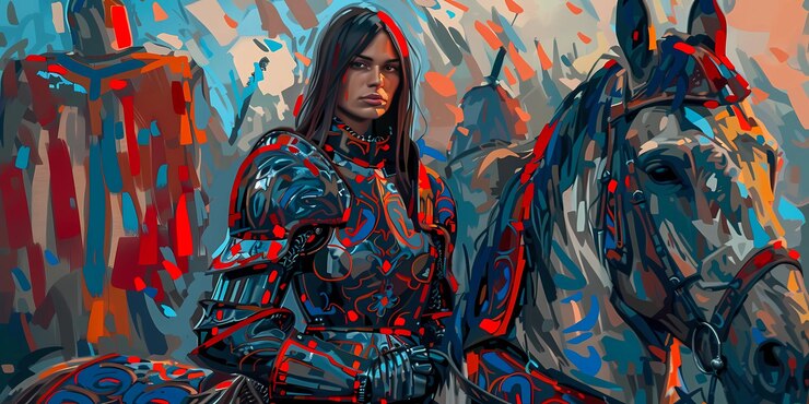Foto ragazza cavaliere illustrazione medievale sfondo desktop