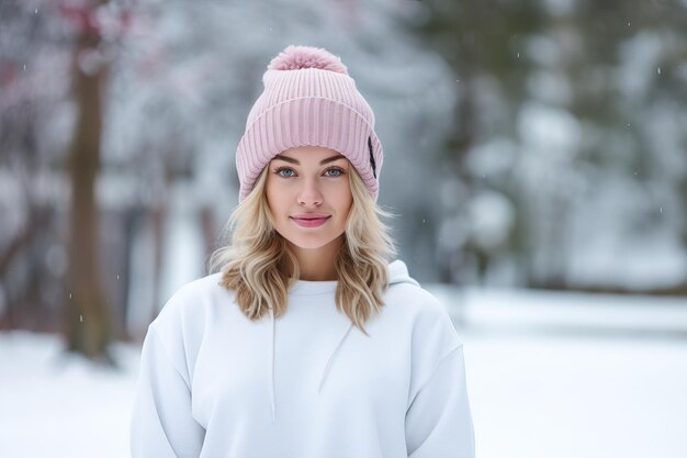 Ragazza che si diverte nella giornata innevata d'inverno