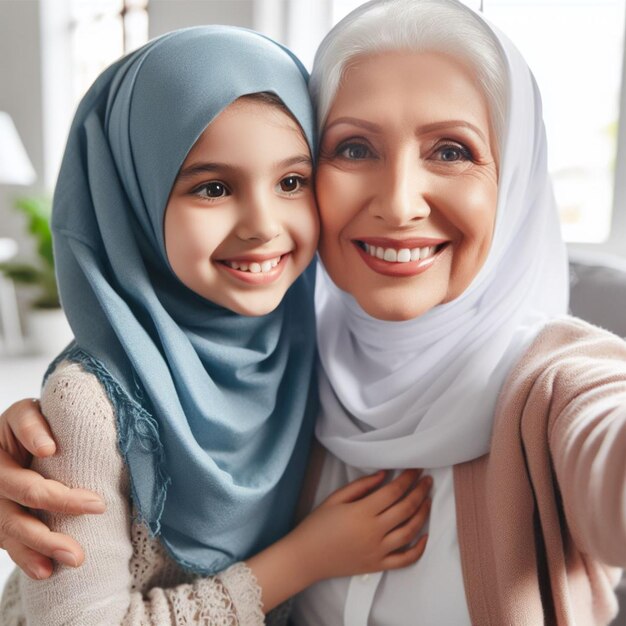 Ragazza che si fa un selfie con sua nonna