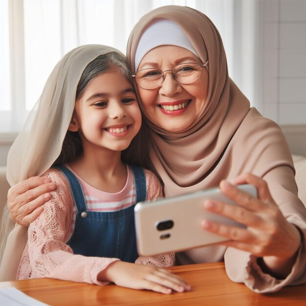 Ragazza che si fa un selfie con sua nonna