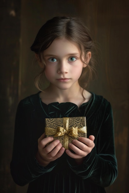ragazza che tiene una scatola con un regalo nelle mani attenzione selettiva IA generativa